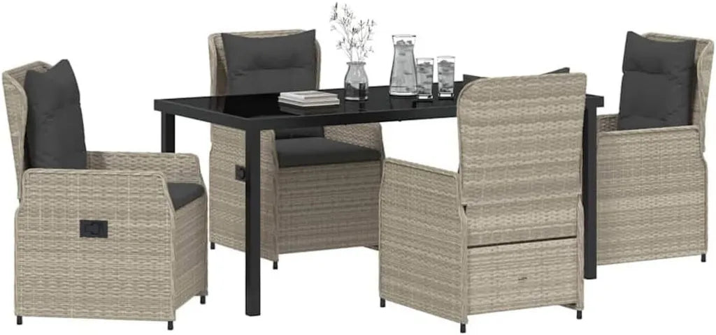 Moderne Garten-Essgruppe 5-teilig Hellgrau aus Poly-Rattan