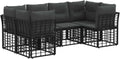 Modulares Gartenmöbel-Set aus Rattan mit Kissen, 6-teilig, Schwarz