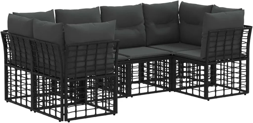 Modulares Gartenmöbel-Set aus Rattan mit Kissen, 6-teilig, Schwarz