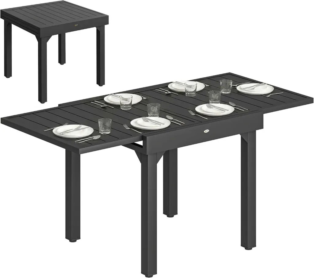 Outsunny Ausziehbarer Gartentisch, Aluminium, Platz für 4-6 Personen, Wetterfest, Schwarz
