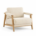 Sessel mit Armlehnen 75 x 80 x 85 cm Polyesterbezug Massivholz Rechteckig Beige Natur