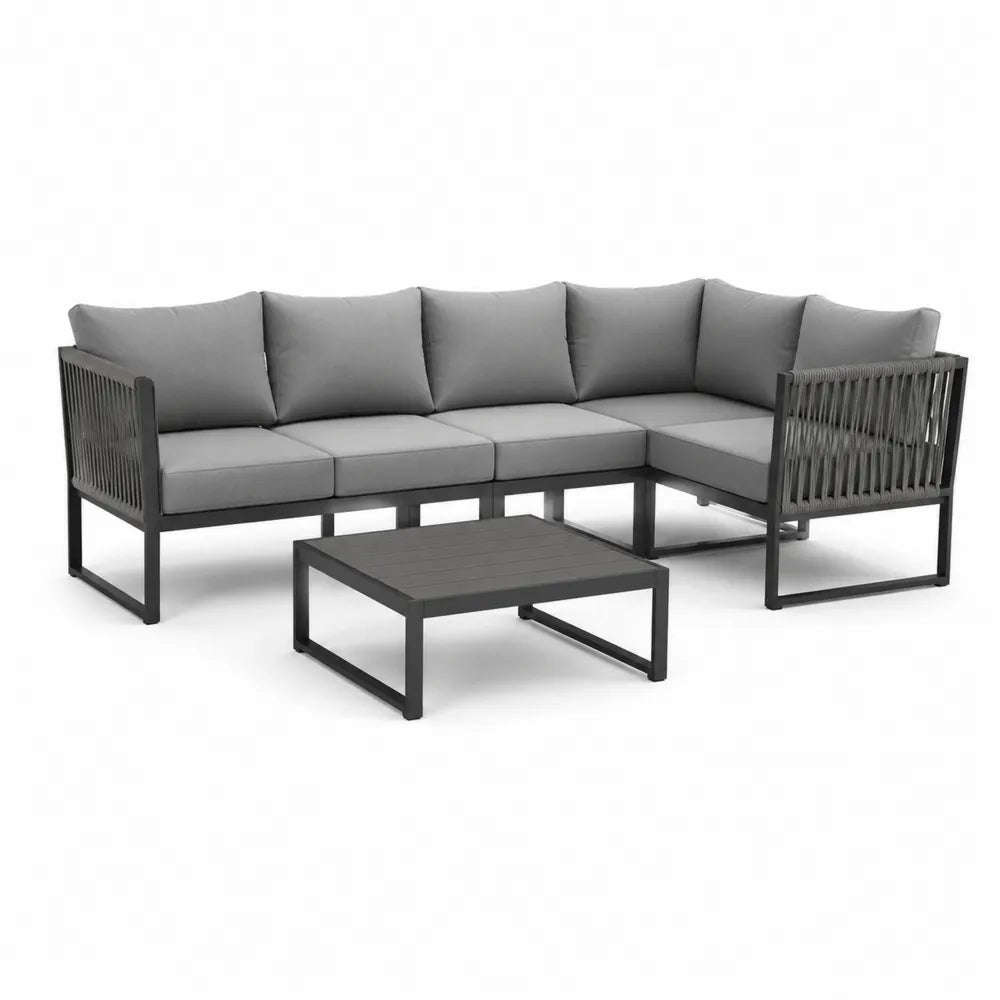 Garten Lounge Set Ecksofa mit Couchtisch Aluminium Polyesterkissen Grau 300 x 200 x 75 cm