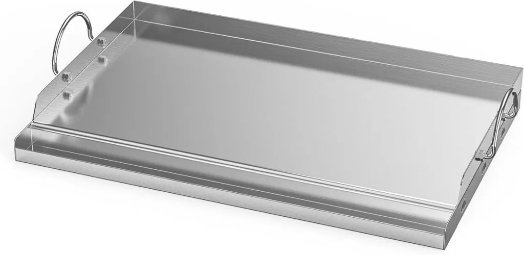 Edelstahl Grillplatte für Gasgrill, 67.5x40.5cm Plancha mit Griffen, Ideal für Burger, Fleisch und Gemüse
