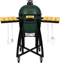 Keramik Kamado Grill 15 Zoll mit Rädern und Seitenteilen, Edelstahlroste, Grün