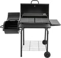 Holzkohlegrillwagen mit Deckel und Thermometer, 147x70x126 cm, für Camping und Garten, schwarz
