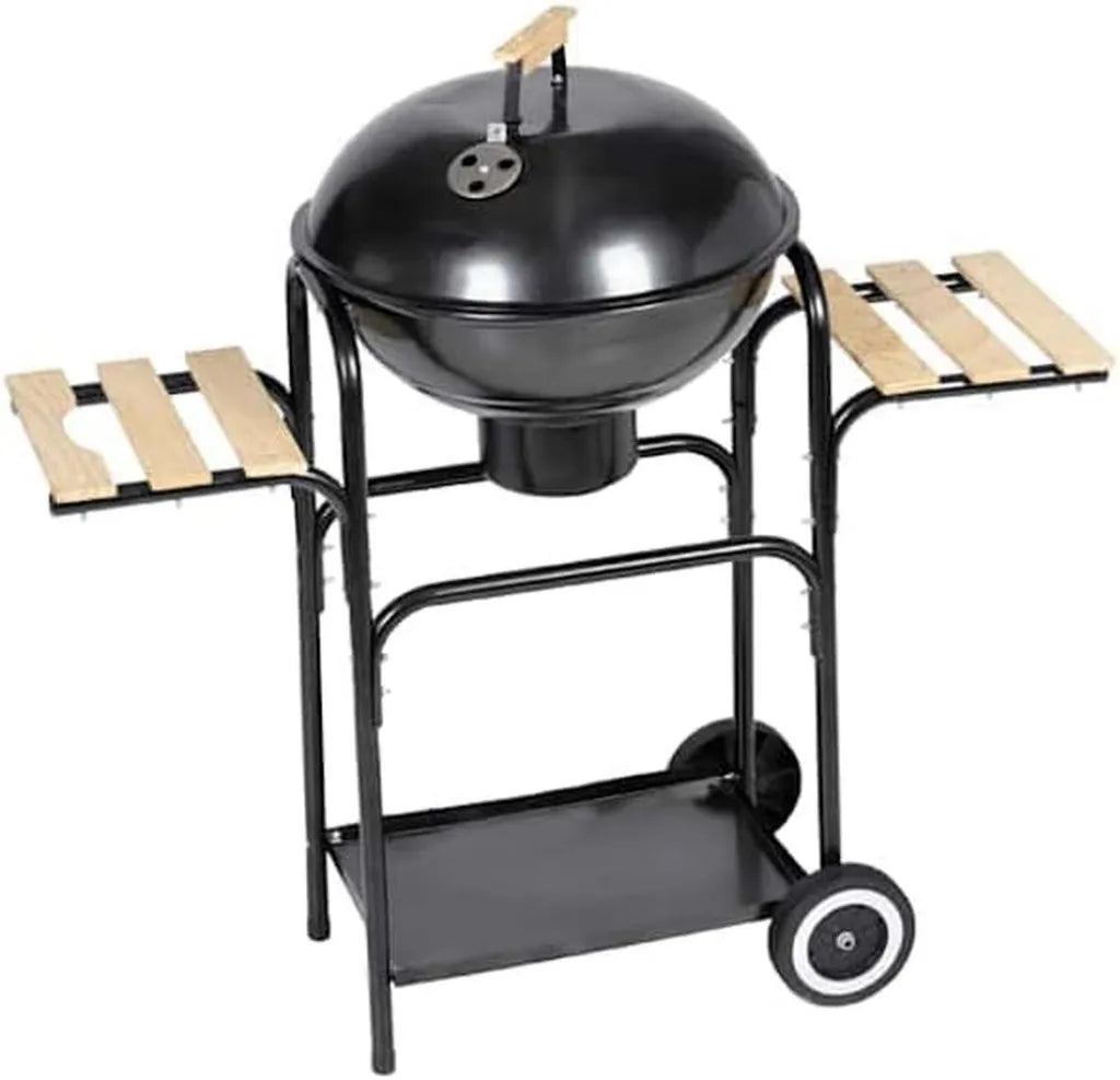 Holzkohle-Kugelgrill mit Rädern und Ablagen, 44 cm Grillrost für Garten