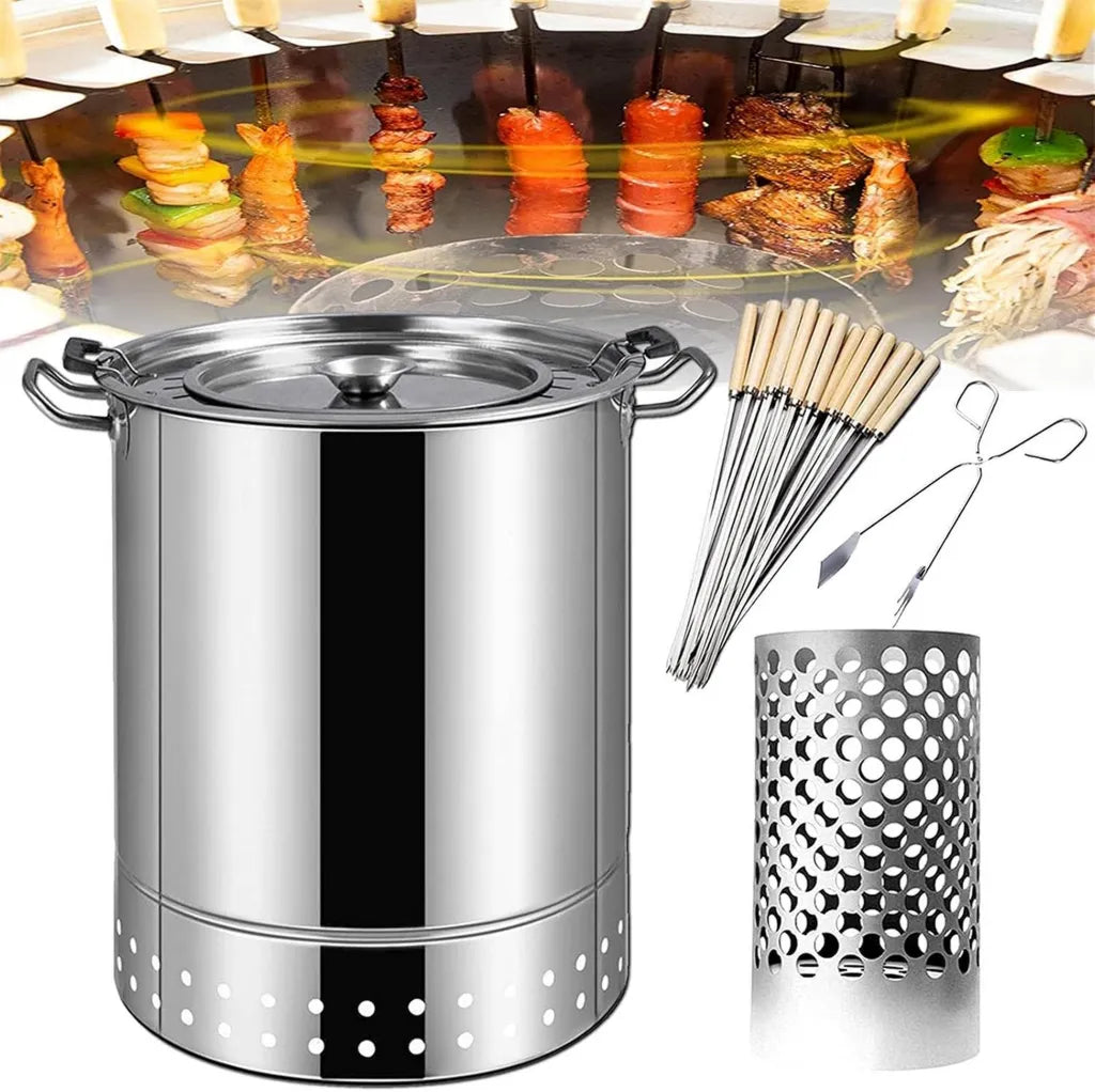 Vertikaler Smoker Holzkohlegrill mit Edelstahl, 50 Spieße, geeignet für Camping und Outdoor-Kochen