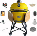YNNI 63,5 cm XL Kamado Grill Set inkl. Gelbem Keramikgrill und Rollwagen