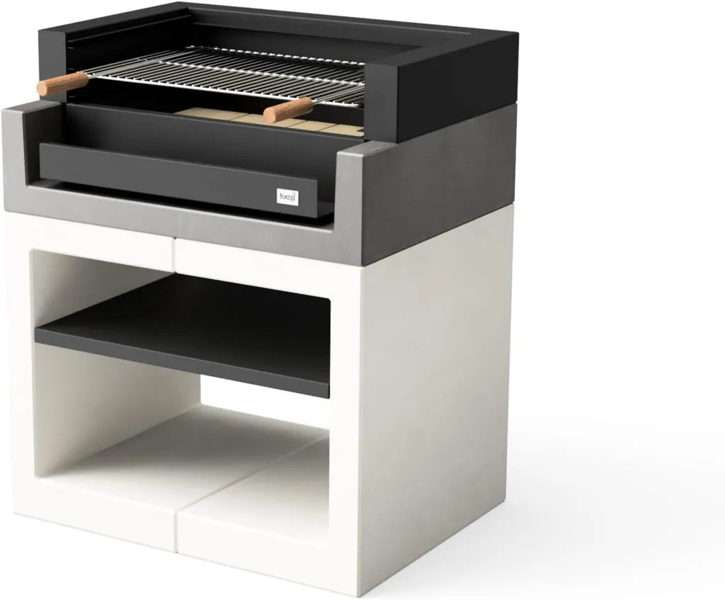 TUOZI Holzkohlegrill für den Außenbereich, Modell KITAWAY in Grau/Weiß, 84x63x101 cm
