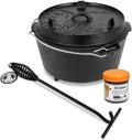 Petromax Gusseisen Feuertopf Set FT9 mit Füßen, Deckelheber & Pflegepaste