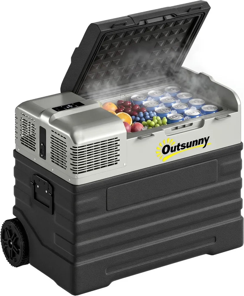 Outsunny 56L Kompressor Kühlschrank mit ECO Modus, 12/240V für Auto, LKW, Camping, Boot - Schwarz