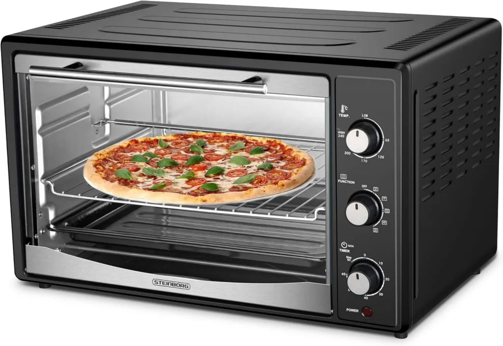 Kompakter Umluft-Backofen 45L, 1800W, Drehspieß & Beleuchtung, inkl. Backblech & Grillrost