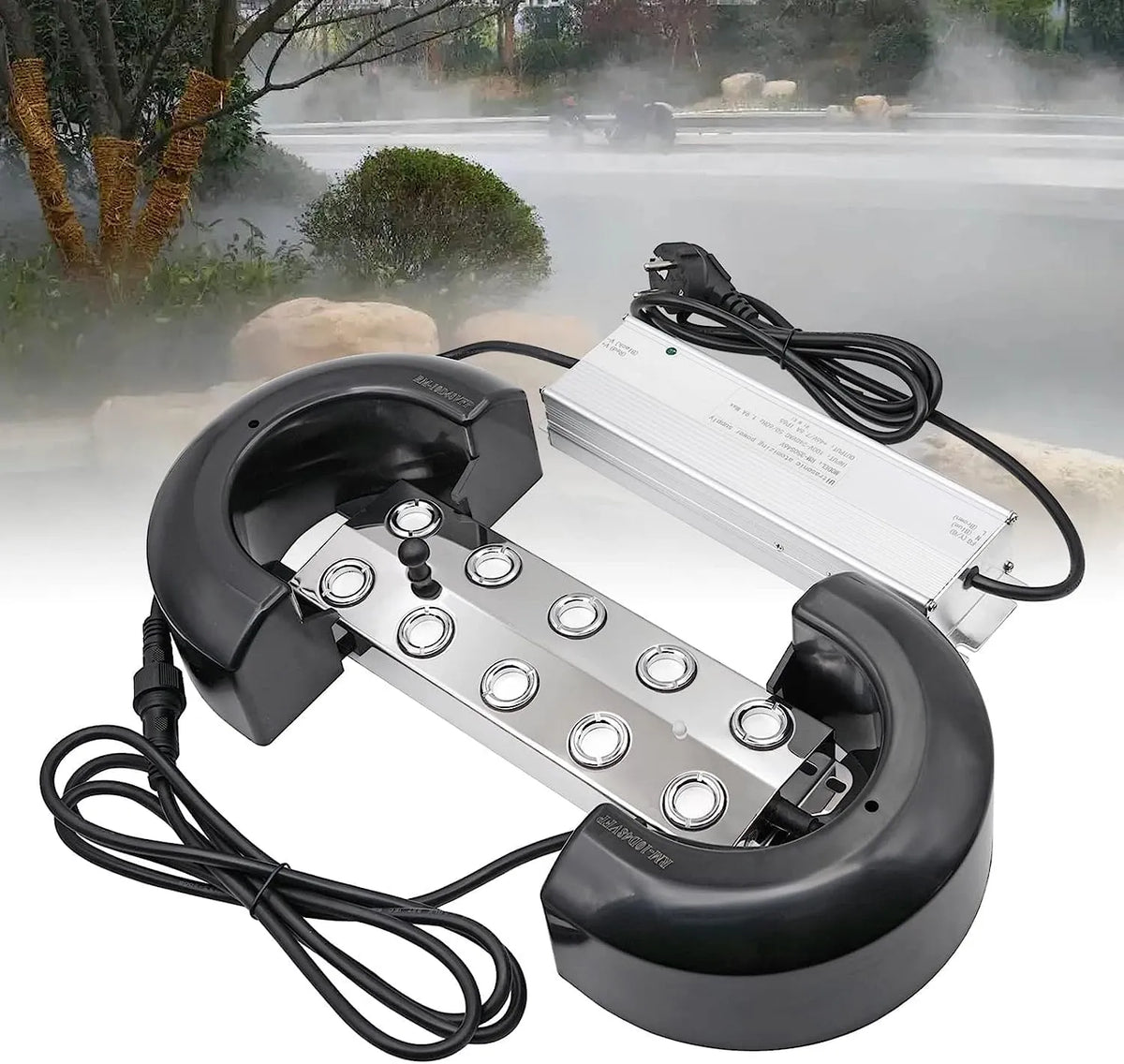 Nebelmacher 10 Kopf 7L/H Ultraschall Nebelgerät mit 350W Wasserdichtem Netzteil Schweres Nebelgerät Innenhof Nebel Luftbefeuchter Teich Nebelgerät für