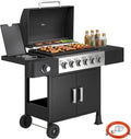 Outsunny Gasgrill 18 kW mit 7 Brennern, Edelstahl BBQ Grillwagen, inkl. Seitenbrenner und Thermometer