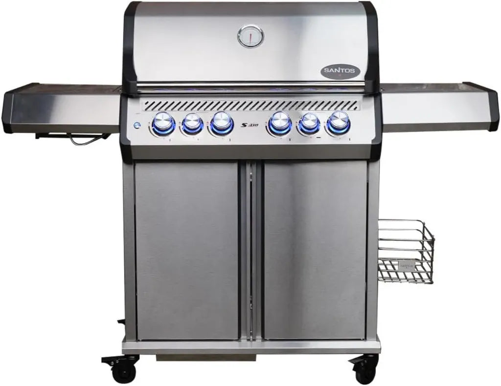 SANTOS Gasgrill S-418 Pro TST - Hochleistungs-Edelstahlgrill mit 4 Brennern - 800°C Infrarot-Seiten- und Rückbrenner - Robuster BBQ-Grill mit exzellenter Isolierung - Großes Grill- und Warmhalterost