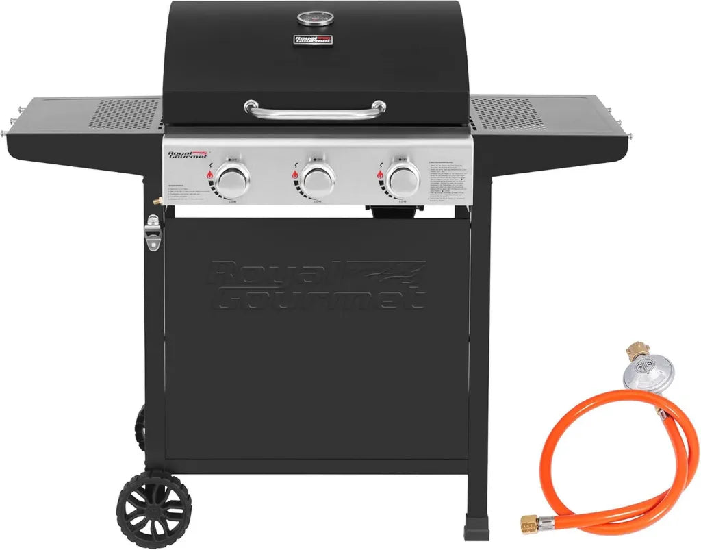 Royal Gourmet 3-Brenner Gasgrill mit Seitenkocher und Zubehör, 9 kW, Schwarz