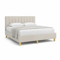 Polsterbett Doppelbett Polyesterbezug MDF Rahmen Holzfüße Beige 180 x 200 cm
