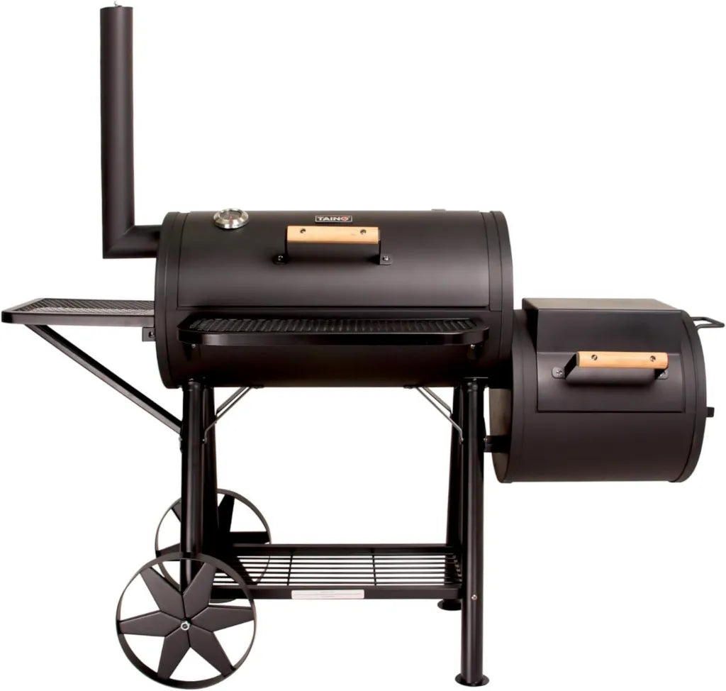 TAINO Yuma XXL 90kg Profi-Holzkohle-Grill Smoker, robuster Räucherofen aus 3,5mm Stahl, schwarz