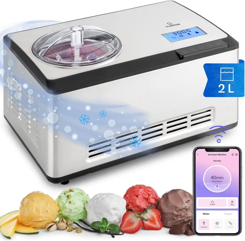 Klarstein Softeismaschine mit WiFi, 180W Eiskreationen: Joghurt, Sorbet & mehr
