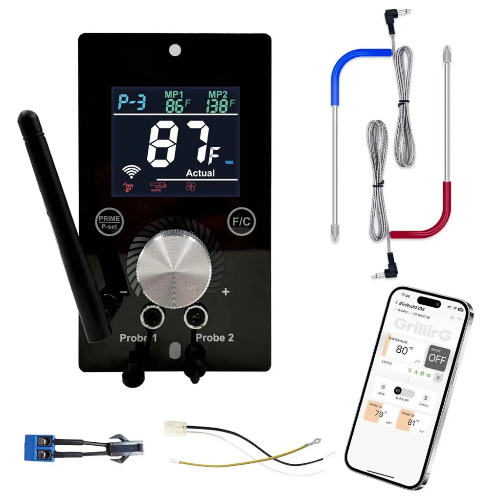 Intelligentes WiFi Grillsteuerungs-Upgrade-Kit für Pelletgrills mit App-Steuerung und Fleischthermometern