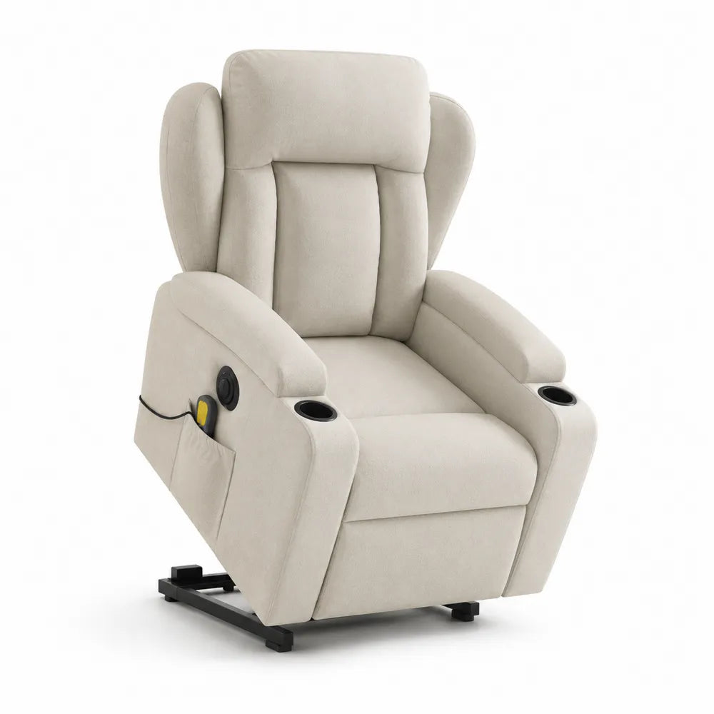 Relaxsessel mit Aufstehhilfe 80x90x105 cm Polyesterbezug Beige mit elektrischer Verstellfunktion