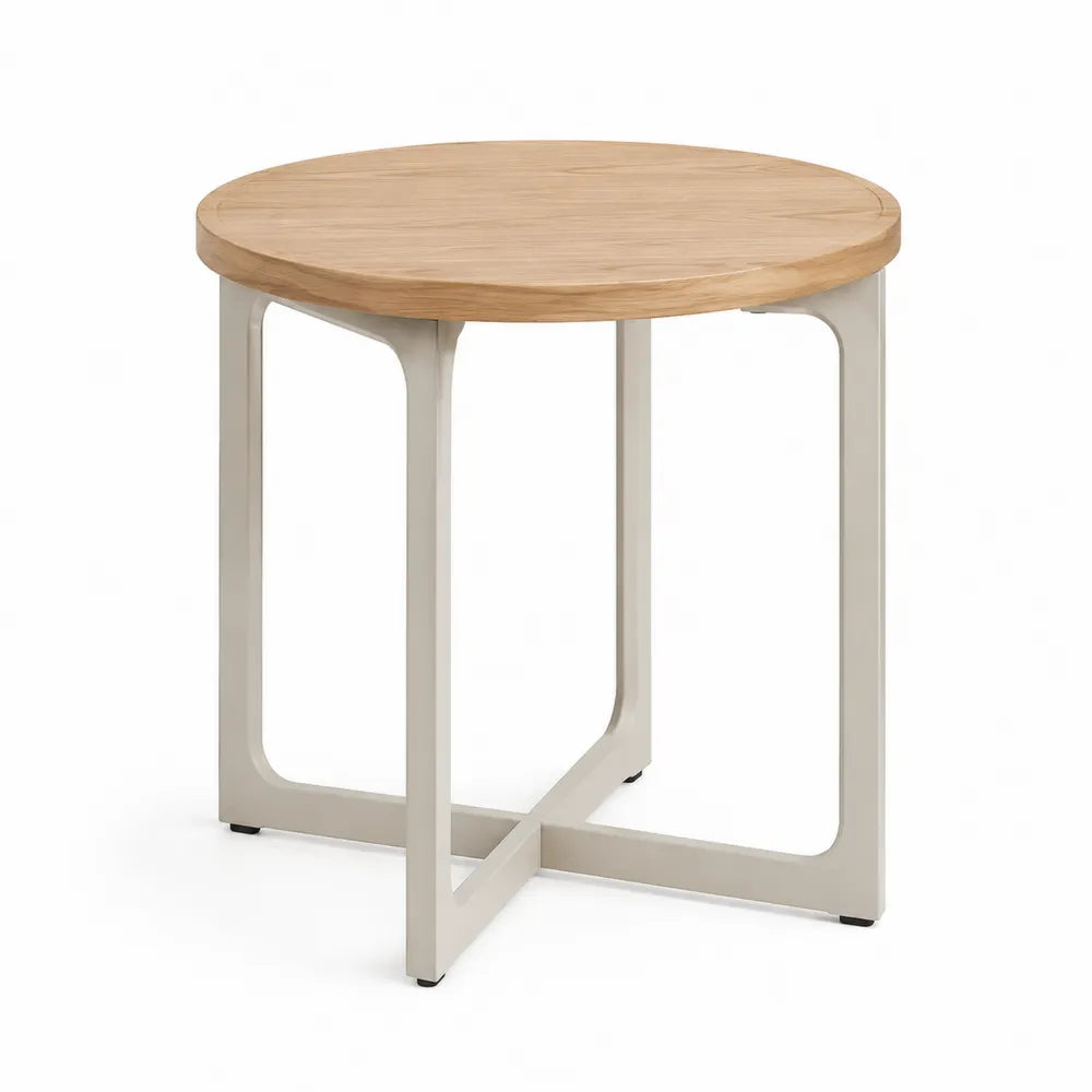 Beistelltisch rund MDF Eichenfurnier Stahlgestell Weiß Natur 50 x 50 x 55 cm