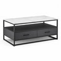 Couchtisch rechteckig MDF mit Marmoroptik Oberfläche Stahlgestell Schubladen Schwarz Weiß 120 x 60 x 40 cm