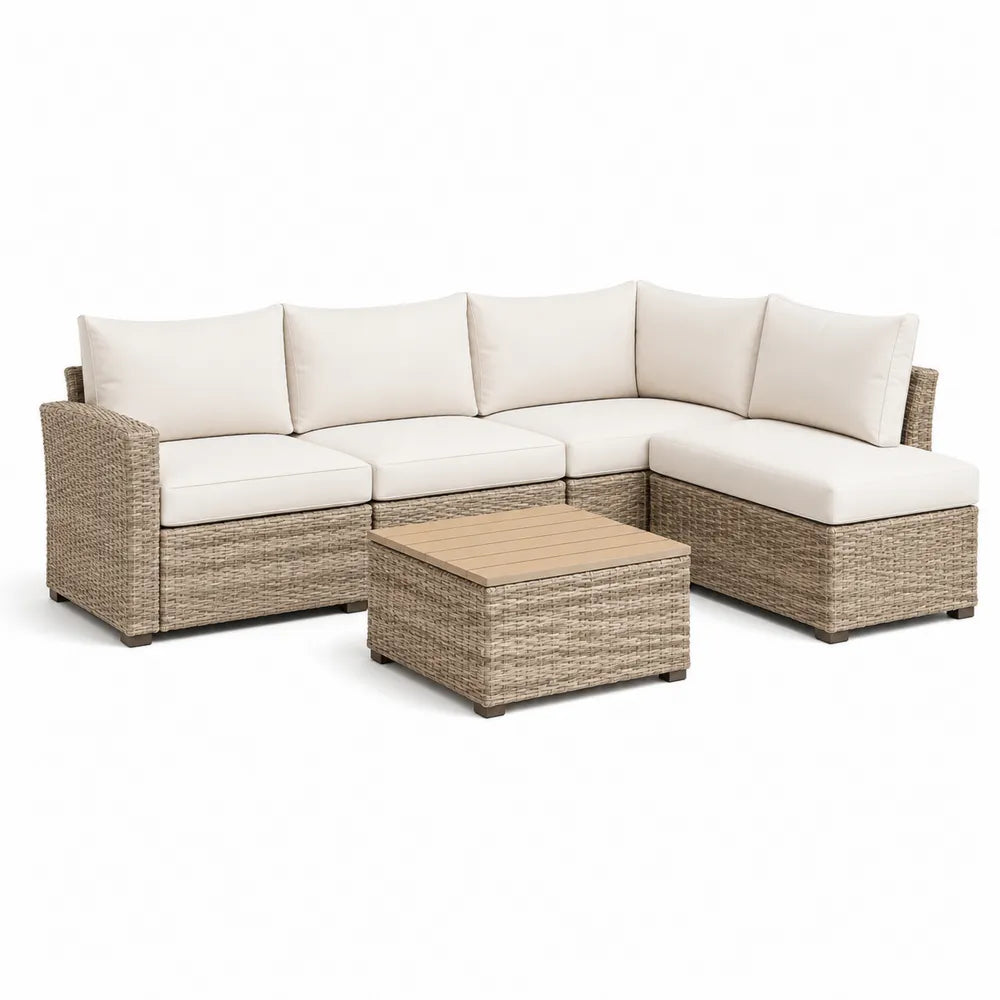 Garten Lounge Set Ecksofa mit Couchtisch Poly Rattan Aluminium Beige 280 x 200 x 70 cm