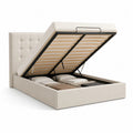 Stauraumbett Doppelbett mit Bettkasten Polyesterbezug Beige gepolstertes Kopfteil 180 x 200 cm
