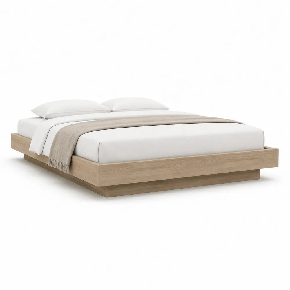 Bett Doppelbett 180 x 200 cm Spanplatte Eiche Optik Beige mit niedrigem Rahmen