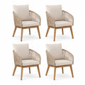 Gartensessel 4er Set Rattanoptik PE Geflecht Polyesterkissen Holzbeine Beige 60 x 65 x 80 cm