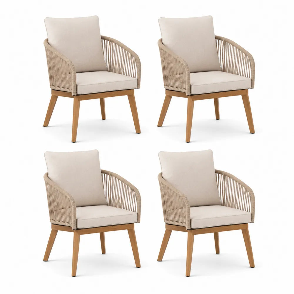Gartensessel 4er Set Rattanoptik PE Geflecht Polyesterkissen Holzbeine Beige 60 x 65 x 80 cm