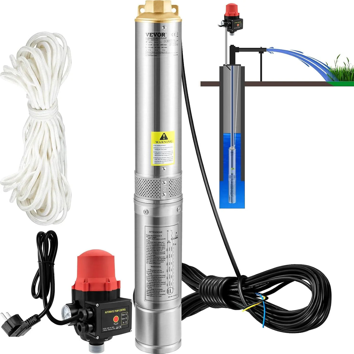 VEVOR Wasserpumpe und Förderpumpe, 105L/min, 750W, 230V, 62m, für Gartenbewässerung