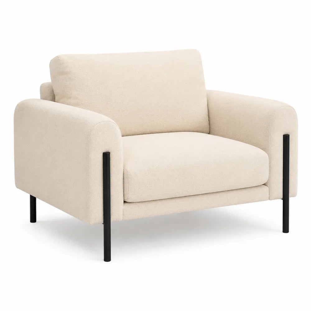 Sessel 85 x 85 cm Polyesterbezug Polstersessel mit Armlehnen Creme Weiß Schwarz Rechteckig