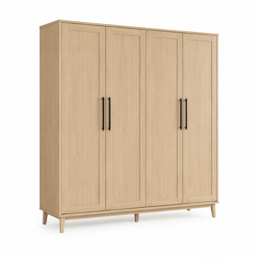 Kleiderschrank 4 Türen 180 x 55 x 200 cm MDF Holzwerkstoff Rechteckig Natur