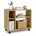 Beistelltisch mit Rollen 80 x 40 x 65 cm MDF mit Eichenfurnier rechteckig Natur