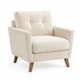Sessel gepolstert 85x85x90 cm Polyestergewebe Holzbeine Knopfheftung Creme
