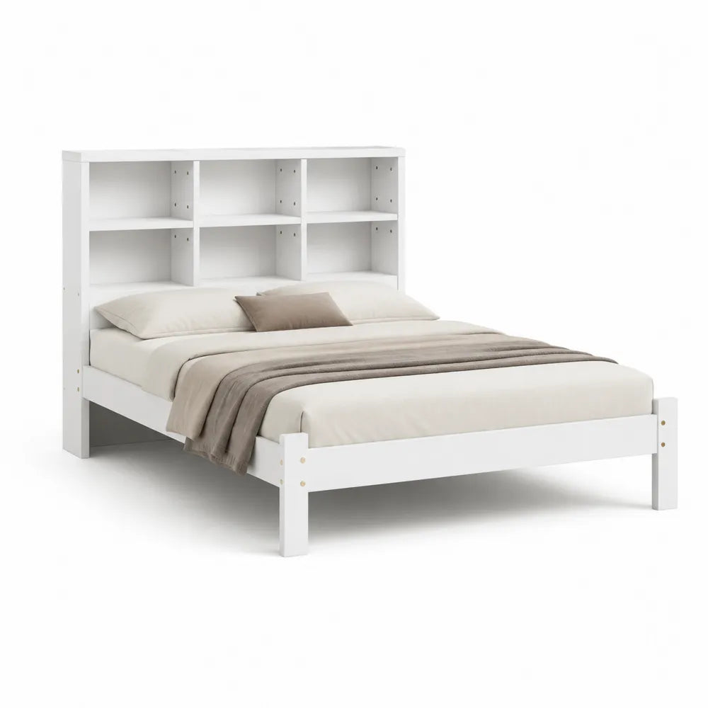 Stauraumbett Doppelbett 160x200 cm MDF Holzwerkstoff Kopfteilregal Weiß