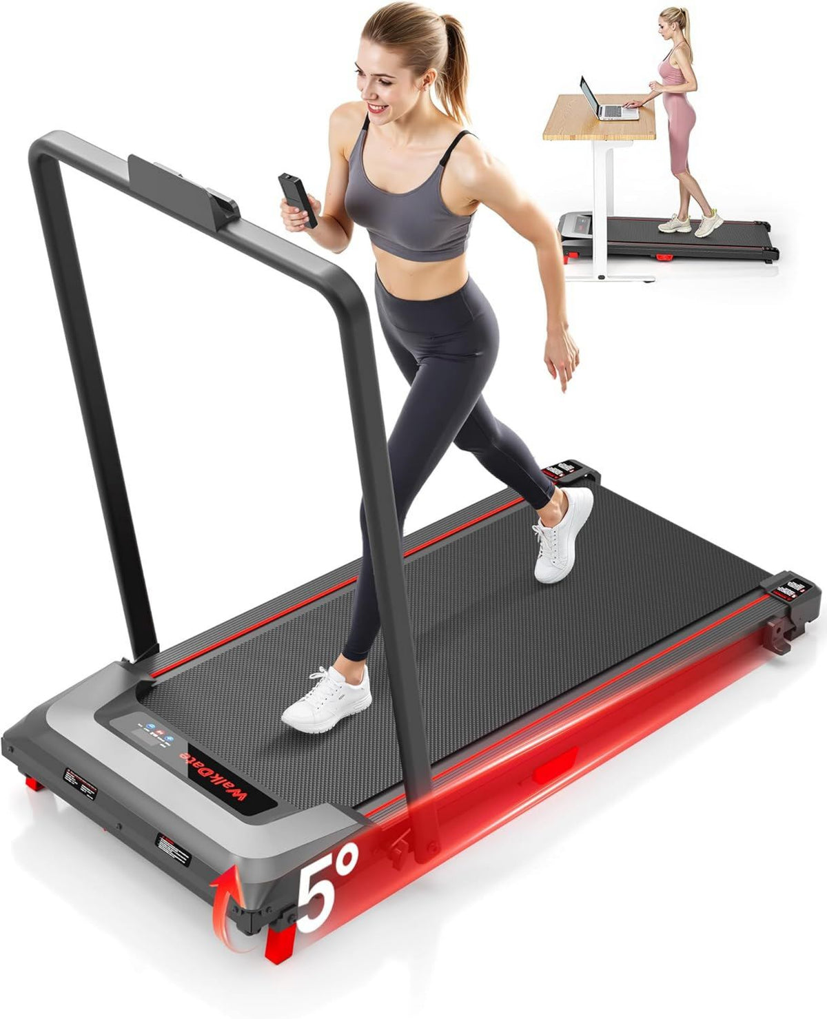 Walking Pad - kompakte Bauweise, einstellbare Steigung, mit Fernbedienung, LED-Anzeige, 150KG, 2.5HP