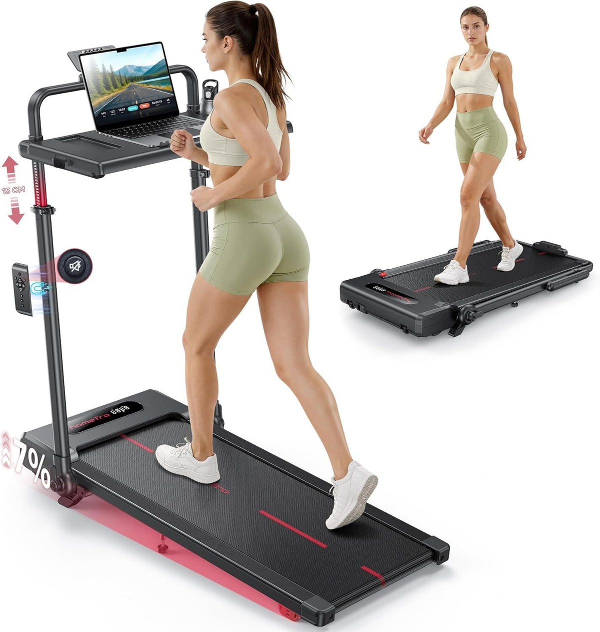Walking Pad: einstellbare Steigung, klappbar, mit Fernbedienung, leiser Betrieb, 150mm, 12 km/h, 0 PS