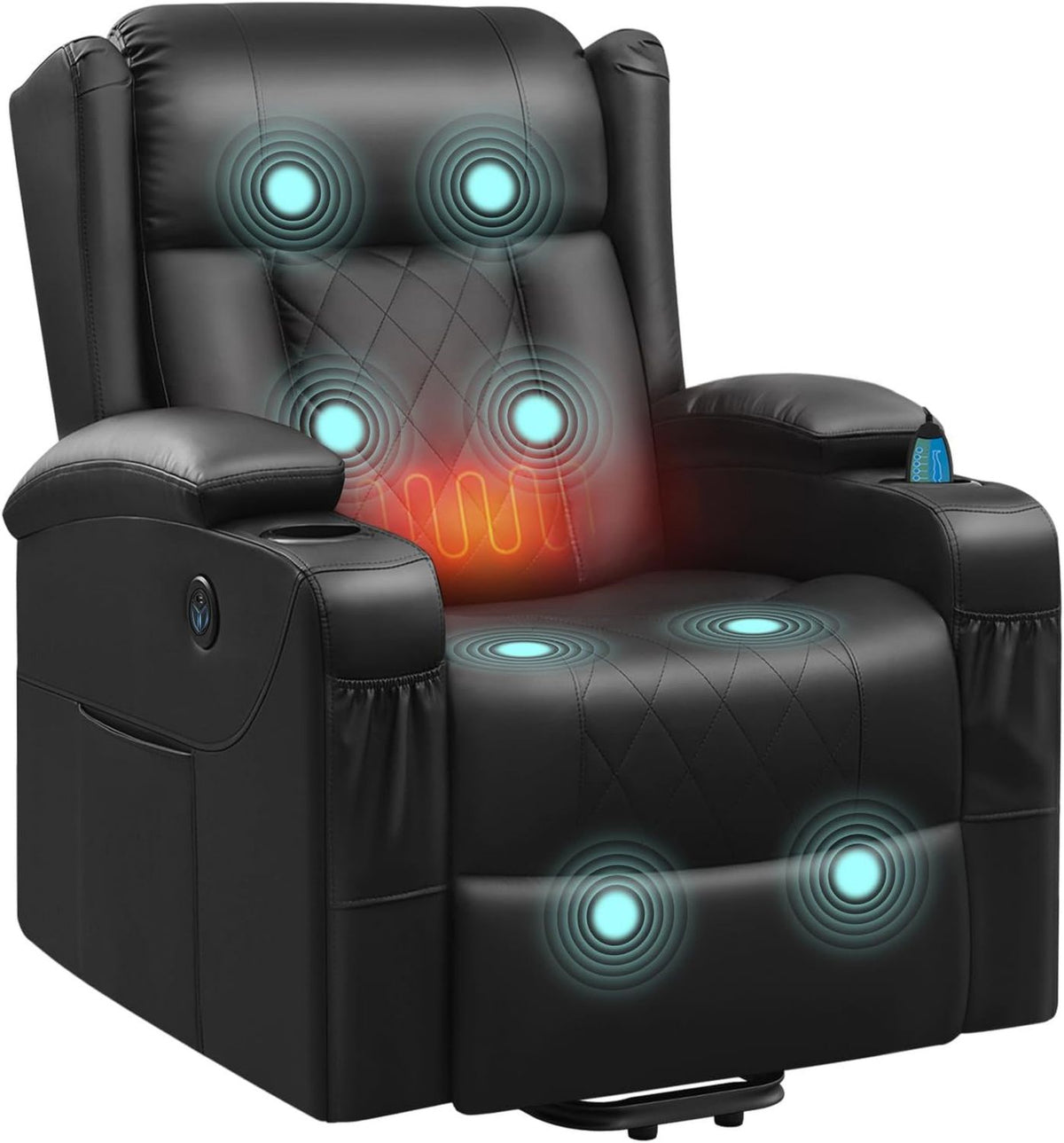 Massagesessel: mit USB-Anschluss, mit Kunstlederbezug, mit Liegefunktion, verstellbar, schwarz, WOLTU