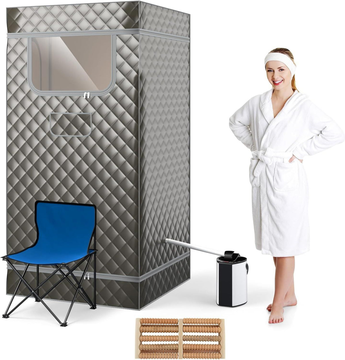 Tragbare Dampfsauna: mit Dampfgenerator, mit Fernbedienung, mit Timer, grau, HOMASIS