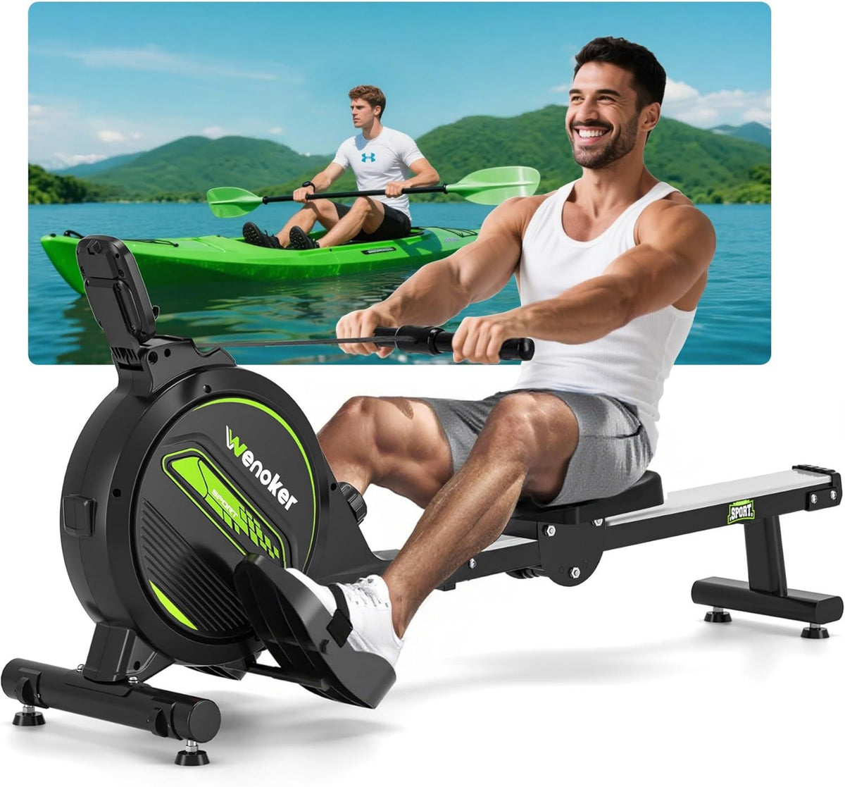 Rudergerät – magnetischer Widerstand, leiser Betrieb, mit Display, für zuhause, 160 kg, 16 Stufen, Wenoker