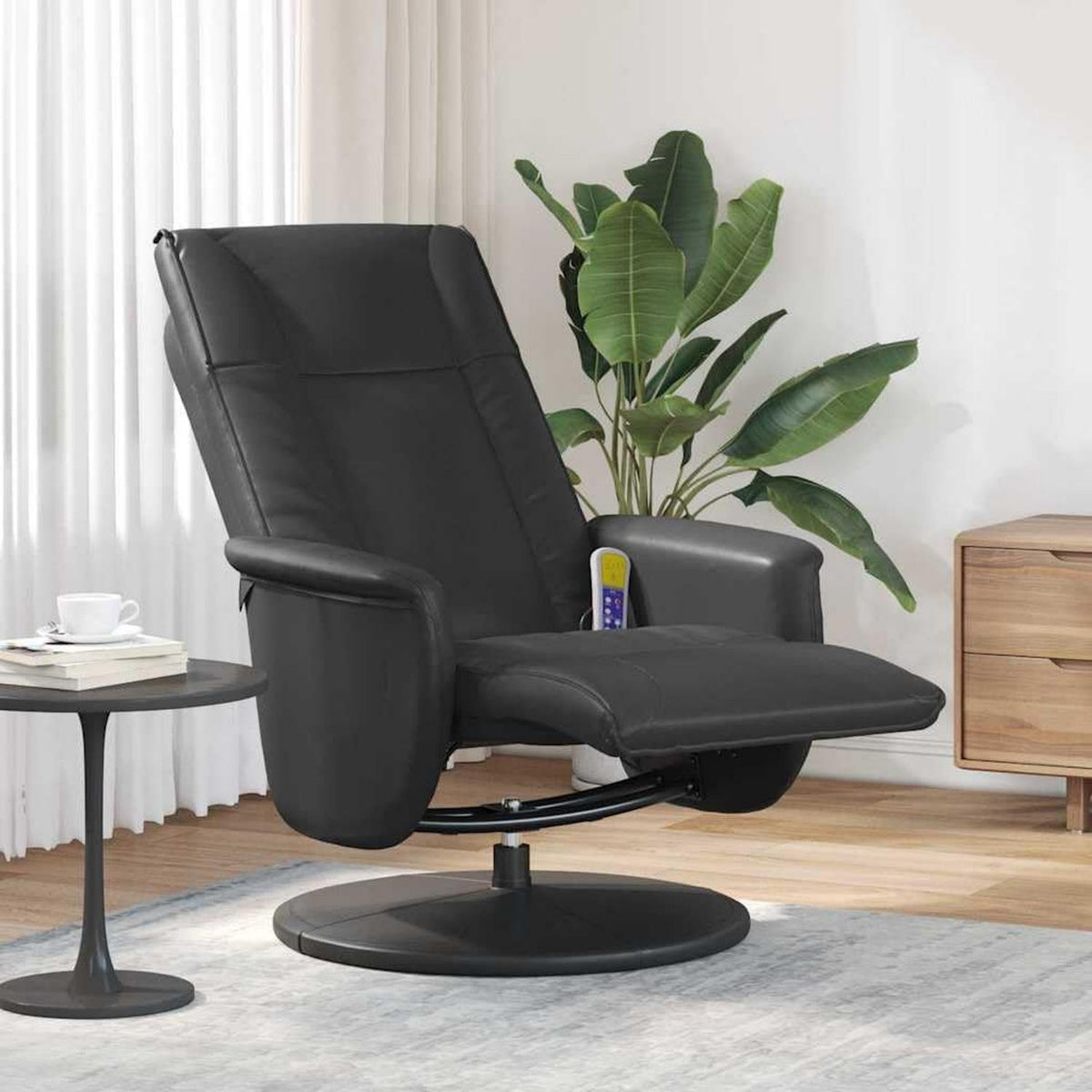 Massagesessel – mit Rückenlehne, mit Kunstlederbezug, verstellbar, mit Fernbedienung, 71 x 90 x 105 cm, schwarz