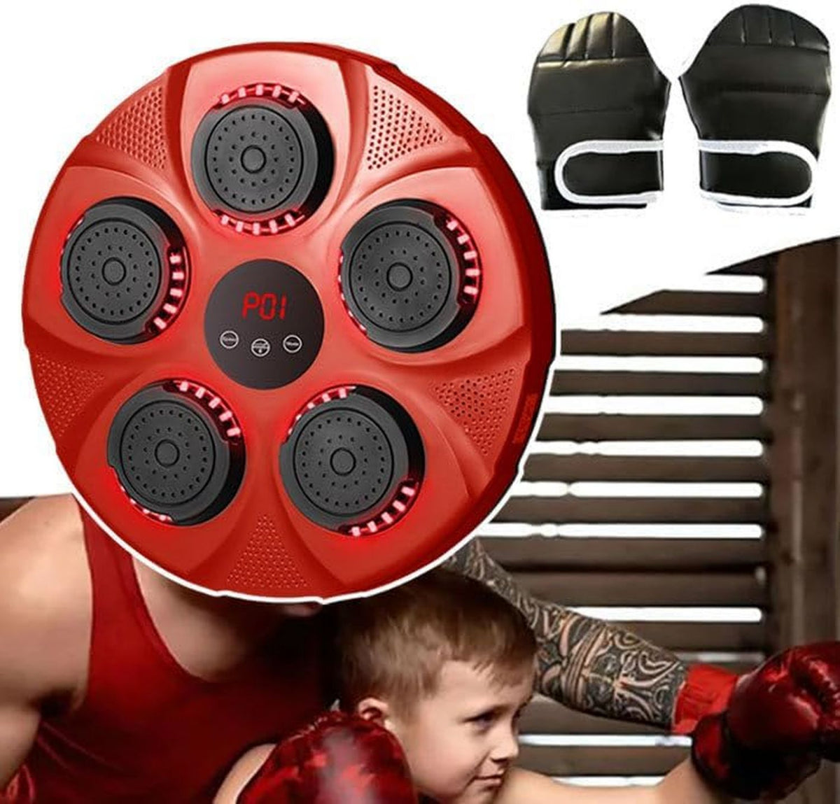 Musik-Boxmaschine - Wandmontage, mit Boxhandschuhen, Bluetooth-Konnektivität, LED-Anzeige