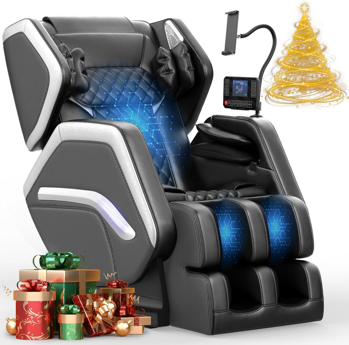 Massagesessel – Ganzkörpertraining, mit Fernbedienung, Bluetooth-Konnektivität, mit Rollen, 8 Airbags